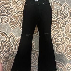 Black distressed flare jeans